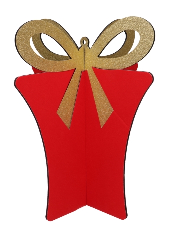 Decoratie Grote Etalage Kado Rood Met Gouden Strik 40x48cm 1 stuk