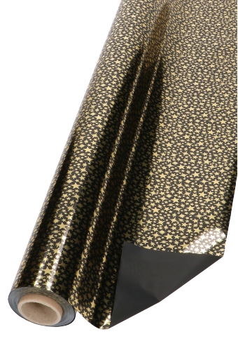 Cadeaufolie Dubbelzijdig Zwart & Metallic Gold Stars Rain 70cmx50meter