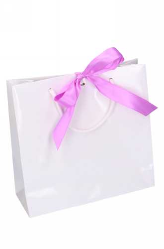 Kadotasje Sora Wit Glans Met Koord & Lintgleuf 23x9x23cm 10stuks