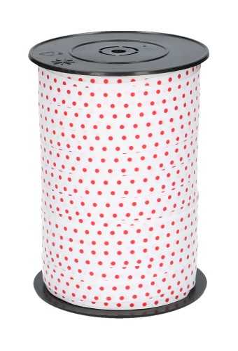 Krullint Dots Wit & Rood 10mm x 225 meter