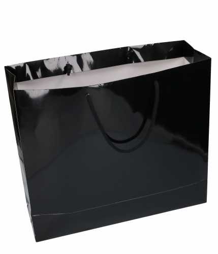 Kadotasjes Rome Uni Zwart Glanzend Met Koord 41x14x36cm 10stuks