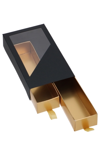 Bonbondoosjes 2 Ladeboxje Zwart Mat & Goud Mat Laag 16x8.6x2.8cm 10st