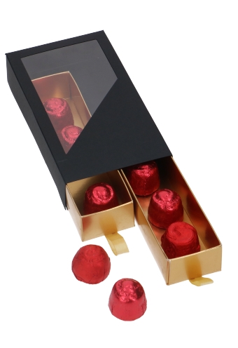 Bonbondoosjes 2 Ladeboxje Zwart Mat & Goud Mat Laag 16x8.6x2.8cm 10st