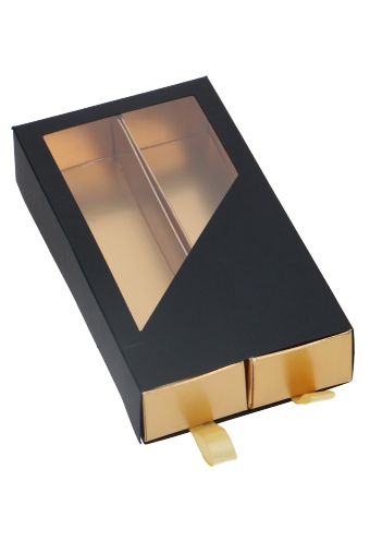 Bonbondoosjes 2 Ladeboxje Zwart Mat & Goud Mat Laag 16x8.6x2.8cm 10st