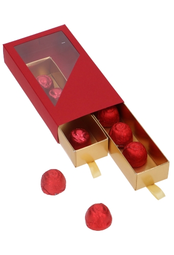 Bonbondoosjes 2 Ladeboxje Rood Mat & Goud Mat Laag 16x8.6x2.8cm 10st