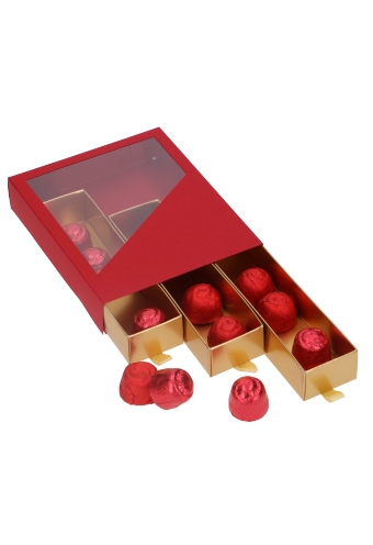 Bonbondoosjes 3 Ladeboxje Rood Mat & Goud Mat Laag 16x12.9x2.8cm 10st