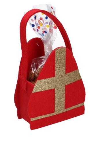 Geschenktasje Vilt Sinterklaas Mijter 13.5x6.5x21cm 1stuks Geschenktasje Vilt Sinterklaas Mijter 13.5x6.5x21cm 1stuks