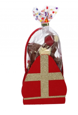 Geschenktasje Vilt Sinterklaas Mijter 13.5x6.5x21cm 6stuks