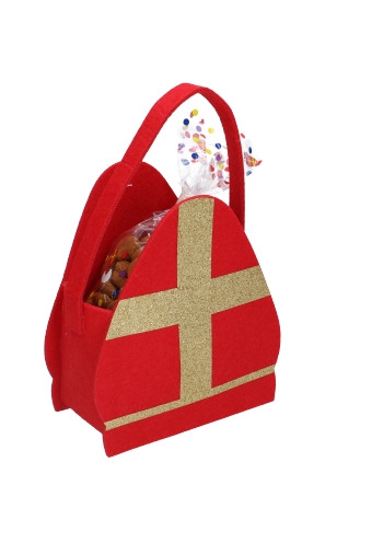 Geschenktasje Vilt Sinterklaas Mijter 17x8x25cm 1stuks Geschenktasje Vilt Sinterklaas Mijter 17x8x25cm 1stuks