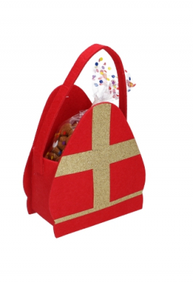 Geschenktasje Vilt Sinterklaas Mijter 17x8x25cm 1stuks Geschenktasje Vilt Sinterklaas Mijter 17x8x25cm 1stuks