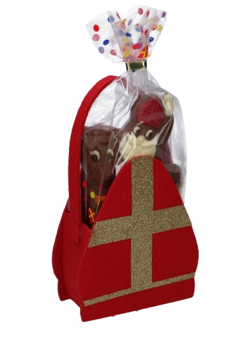 Geschenktasje Vilt Sinterklaas Mijter 17x8x25cm 1stuks Geschenktasje Vilt Sinterklaas Mijter 17x8x25cm 1stuks