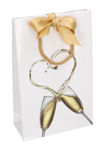 Kadotasje Wit Champagne Met Koord & Lintgleuf 16x7x25cm 10stuks