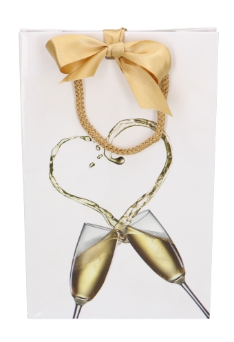 Kadotasje Wit Champagne Met Koord & Lintgleuf 16x7x25cm 10stuks