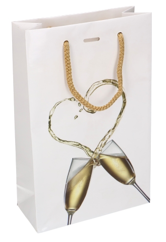 Kadotasje Wit Champagne Met Koord & Lintgleuf 16x7x25cm 10stuks