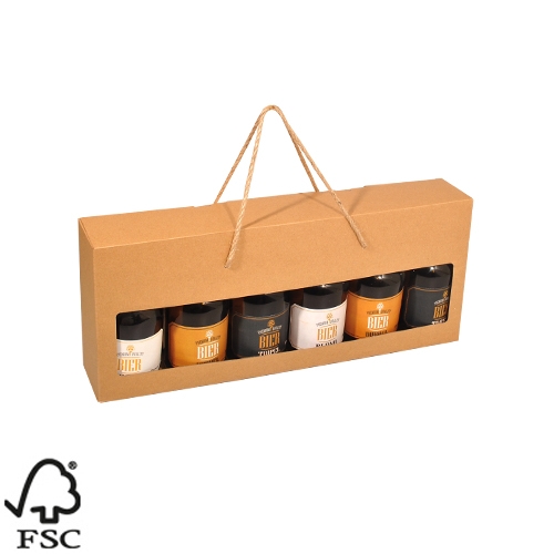 Bierverpakking Kraft 6 flesjes Met Koord Bier Dikbuik FSC® 50stuks