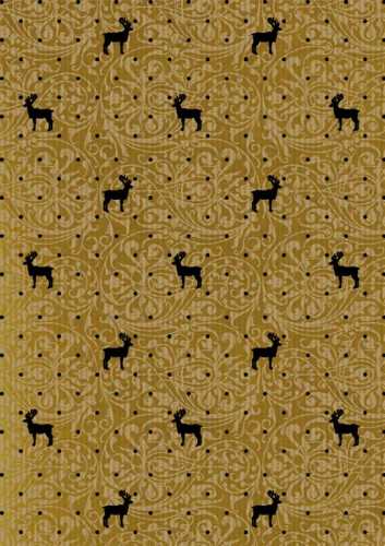 Kerstpapier Bruin Kraft Du Monde Reindeer Goud Zwart 30cmx250meter