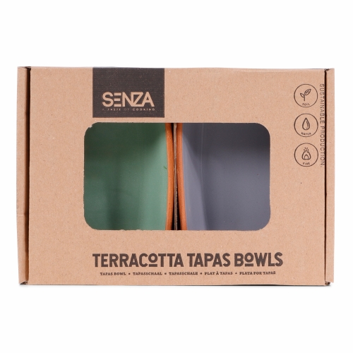 SENZA Terracotta Bowls Rectangle Grey & Green set van 2 1 stuk