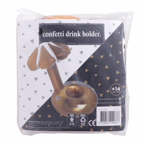 SENZA Inflatable Confetti Drink Holder Gold 1 stuk