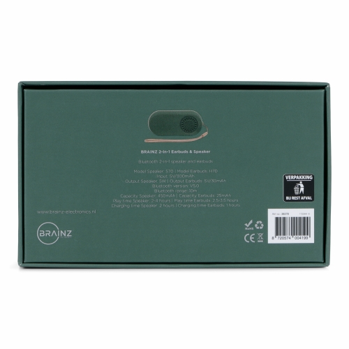 Brainz 2 in 1 Earbuds & Speaker Groen 11x5x2.5cm 1stuks Brainz 2 in 1 Earbuds & Speaker Groen 11x5x2.5cm 1stuks