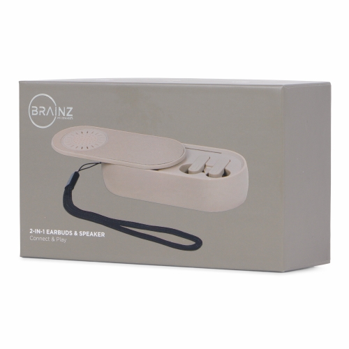 Brainz 2 in 1 Earbuds & Speaker Taupe 11x5x2.5cm 1stuks Brainz 2 in 1 Earbuds & Speaker Taupe 11x5x2.5cm 1stuks