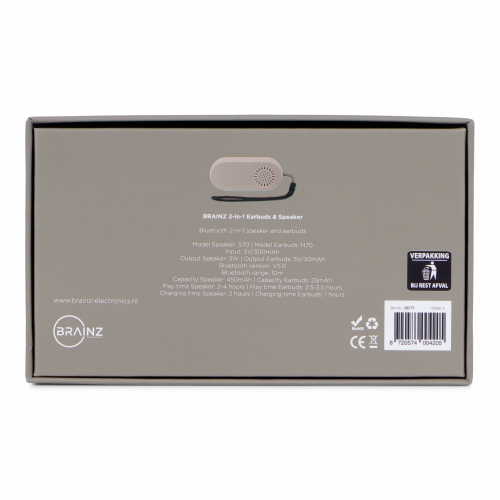 Brainz 2 in 1 Earbuds & Speaker Taupe 11x5x2.5cm 1stuks Brainz 2 in 1 Earbuds & Speaker Taupe 11x5x2.5cm 1stuks