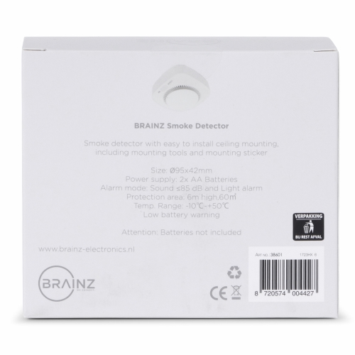 Brainz Rookmelder Wit 9.5x9.5x4.2cm 1stuks