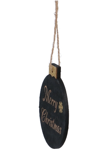 Decoratie Hanger Houten Kerstbal Merry Christmas Black 9cm 1stuks