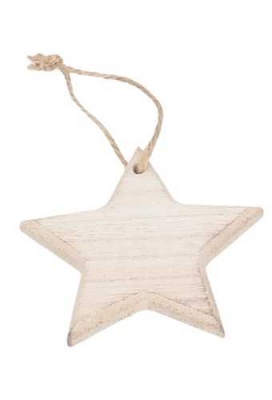 Decoratie Hanger Wood Ster & Koord 6x8cm 1stuks