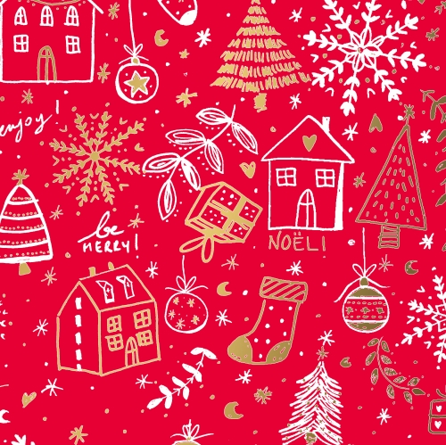 Kerstpapier Bruin Kraft happy holidays Rood Goud 70cm x 200meter