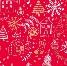 Kerstpapier happy holidays Rood Goud 70cm x 200meter