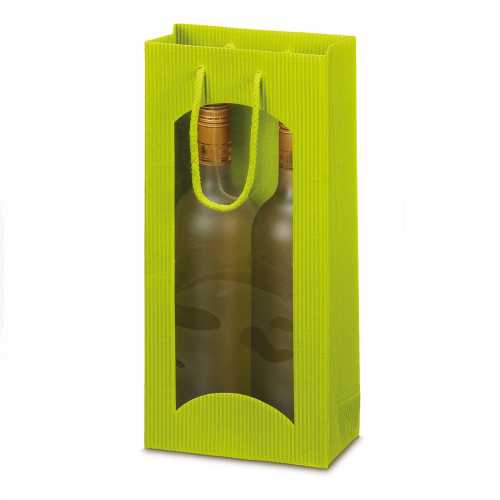 Wijntasje Met Venster 2fl Geribbeld Lime Groen 17x8.5x36cm 20stuks