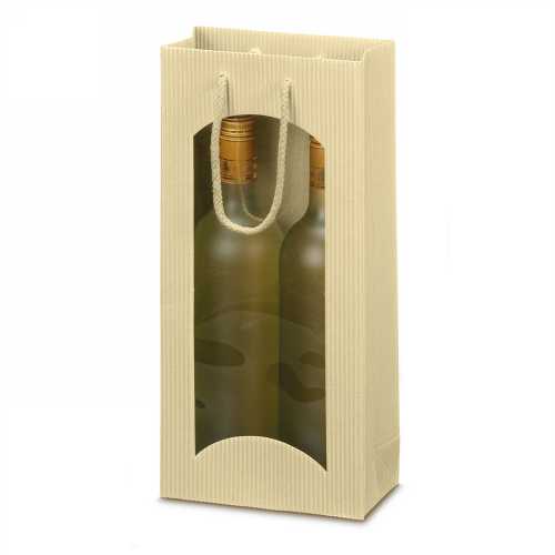 Wijntasje Met Venster 2fl Geribbeld Creme 17x8.5x36cm 20stuks