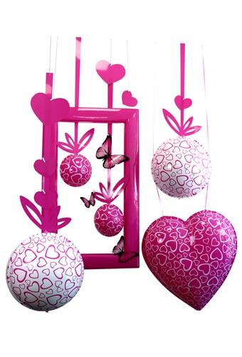 Decoratie Winkel Etalage Hart Ballen Lijst & Vlinder 130x260cm 1set