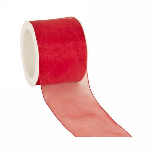 Organza Lint Met IJzerdraad Rood 70mm x 20 meter