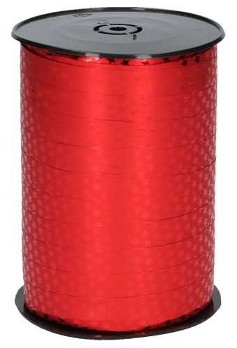 Kerst Krullint Metallic Rood Sterren 10mm x 225meter