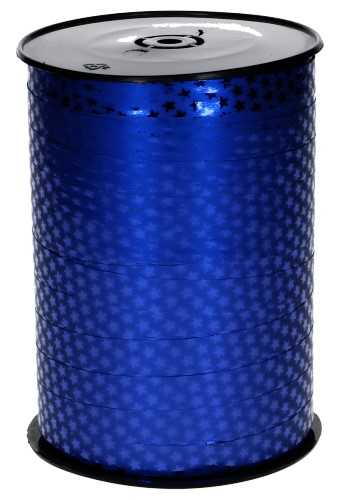 Kerst Krullint Metallic Blauw Sterren 10mm x 225meter