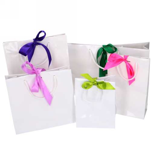 Kadotasje Sora Wit Glans Met Koord & Lintgleuf 15x9x20cm 10stuks