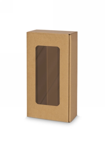 Wijndoos Naturel met venster 36x18x9cm 2 fles 25stuks