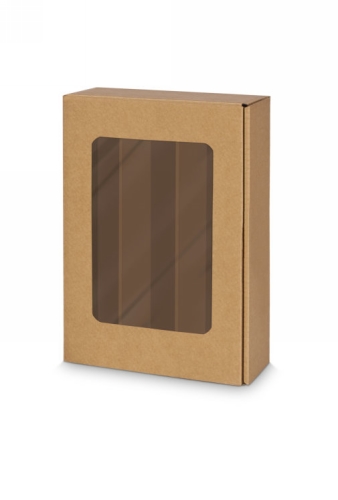 Wijndoos Naturel met venster 36x25x9cm 3 fles 25stuks