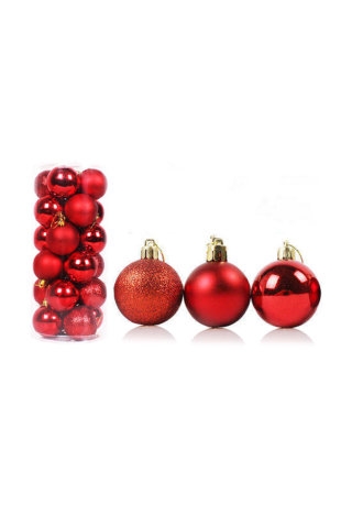 Mini Kerstballetjes Rood Met Koord 3cm 24stuks