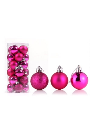 Mini Kerstballetjes Fuchsia Met Koord 3cm 24stuks