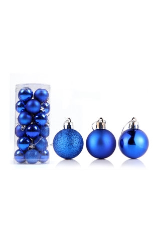 Mini Kerstballetjes Blauw Met Koord 3cm 24stuks