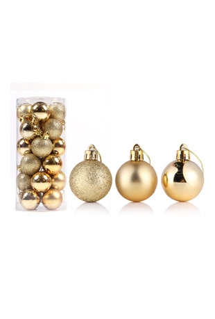 Mini Kerstballetjes Goud Met Koord 3cm 24stuks