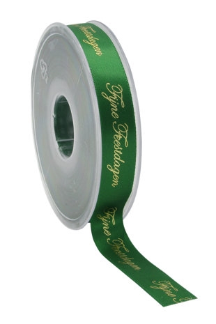 Kadolint Satijn Lint Fijne Feestdagen Groen & Goud 15mm x 25 meter