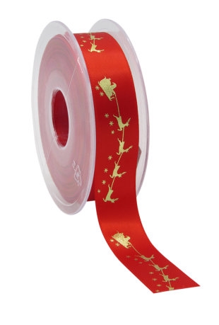 Kerstlint Satijn Lint Kerstman In Slee Rood & Goud 23mm x 25 meter