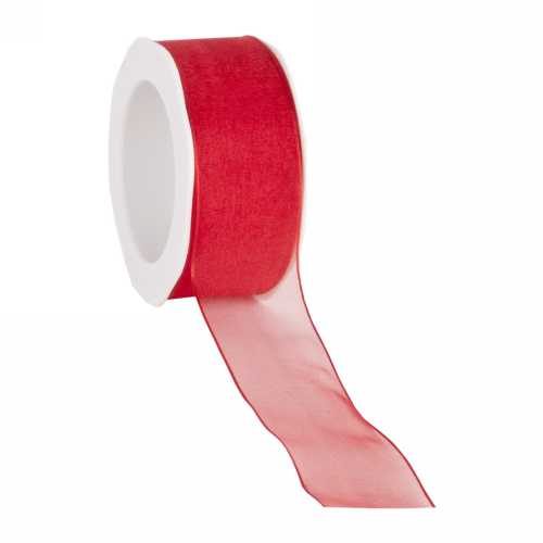 Organza Lint Met IJzerdraad Rood 38mm x 20 meter