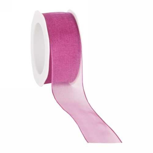 Organza Lint Met IJzerdraad Fuchsia 38mm x 20 meter