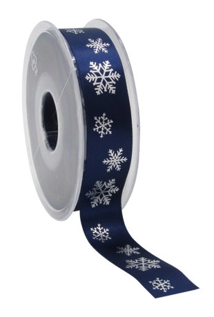 Kerstlint Satijn Lint snowflakes Blauw & Zilver 23mm x 25meter