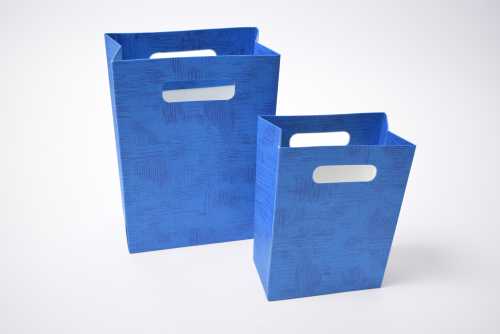 2 HALEN & 1 BETALEN Kado Shopper Karton Blauw Relief 12.5x7x18cm 10st