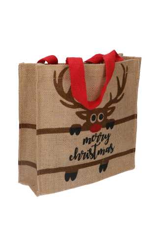 Luxe Jute Tas Ree Merry Christmas 25x25x8cm 10stuks